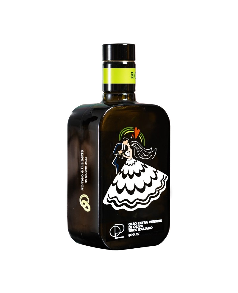 Matrimonio | Olio Extravergine di Oliva Bio Peranzana 500 ml, Spremuto Freddo, Pluripremiato, 100% Italiano, Bomboniera Nuziale