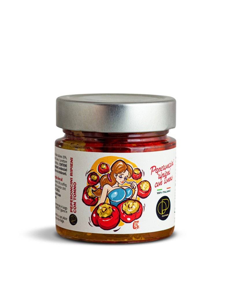 Paprika in Öl | Mit Thunfisch Gefüllte Paprika in Nativem Olivenöl extra 212 ml, 100% Italienisch, Altes Rezept, Verzehrfertig