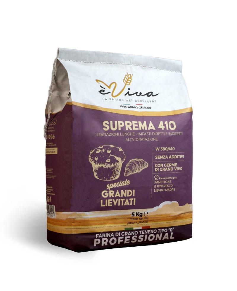 Suprema 410 | Farine de Blé Tendre Type 55 italienne, Farine pour Panettone et Rafraîchissement Levain, sans additifs