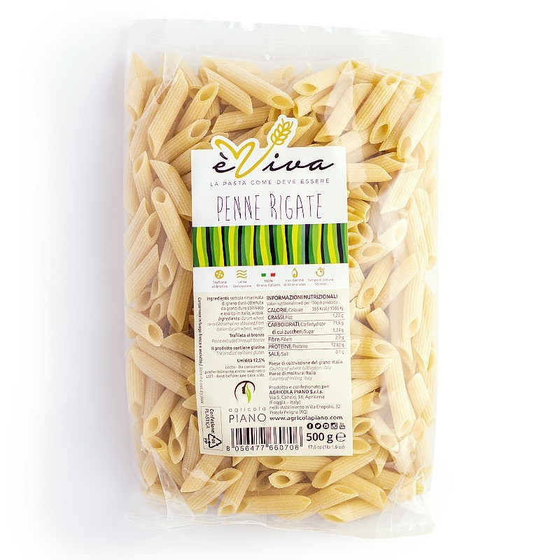 Penne Rigate | Artisan Bronze-Drawn Pasta 500g, Slow Low-Temperature Drying, 100% Italian Wheat, With Wheat Germ